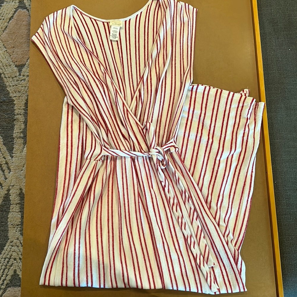 Caution to the Wind Red and Cream Striped MIDI Dress - Terrycloth Fabric